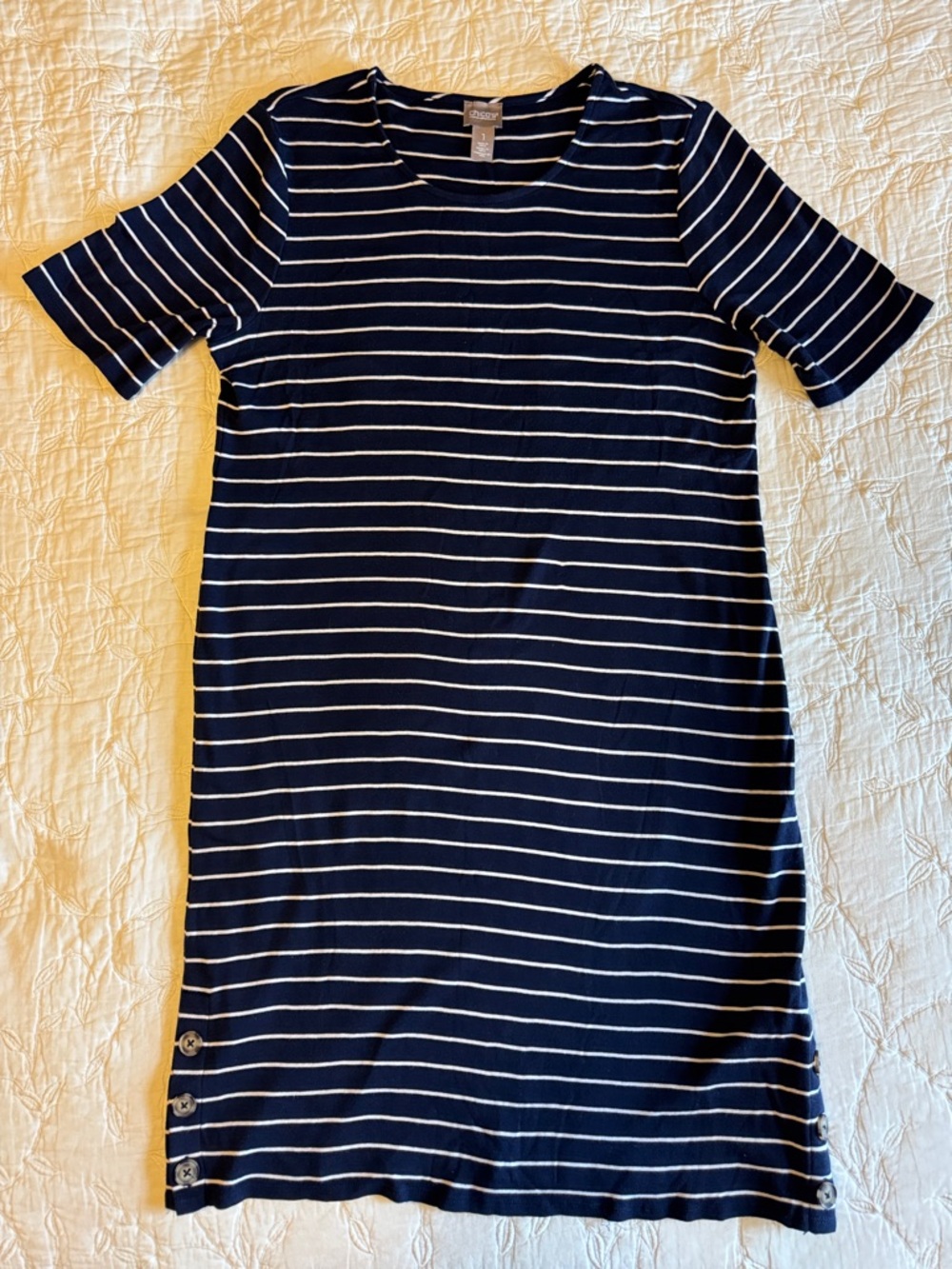 Chico's Navy and White Striped Knit Dress